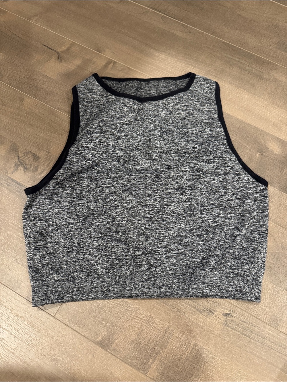 Heather Grey Cropped Tank Top with Black Trim